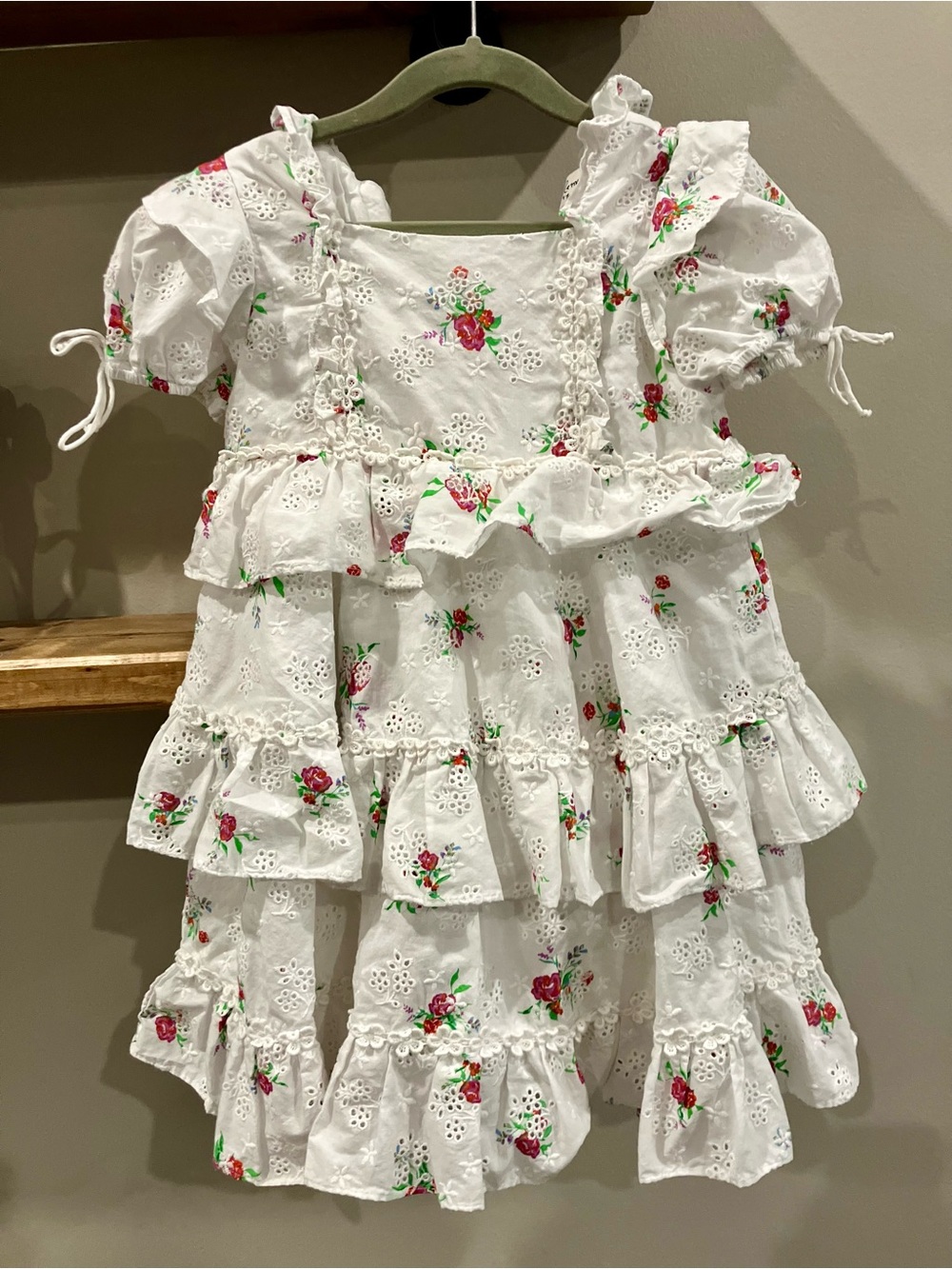 For Love & Lemons Girls White Eyelet Tiered Dress Size 6
